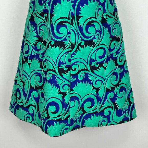 J Crew Womens Vineyard Jacquard A Line Dress Blue Green Sleeveless size 2 - Picture 4 of 11